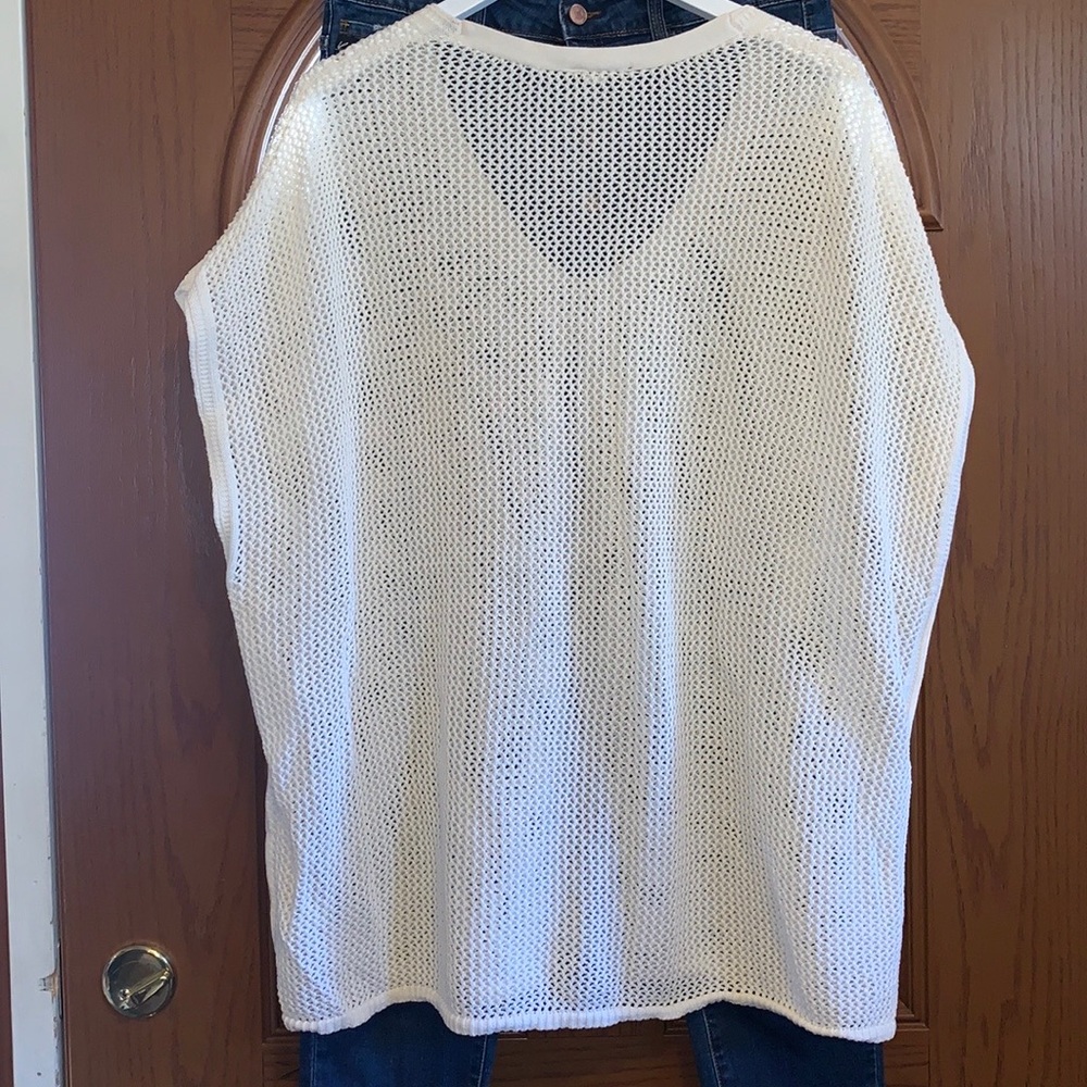 Lane Bryant Cotton Crochet Open Knit Boxy V-Neck Batwing Short Sleeve Poncho Top - Picture 11 of 16